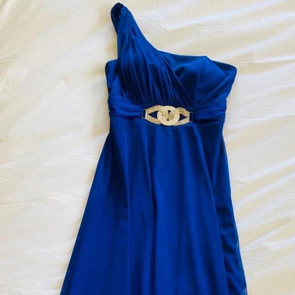 One Shoulder Gown by Betsy & Adam in Royal Blue